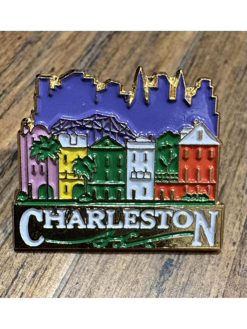 Charleston Pinback Button Colorful Cityscape Souvenir Lapel Pin